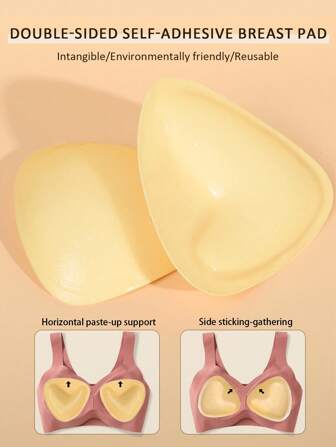 1 Pair Of Double Sided Self-Adhesive Bra Pads, Chest Pads Adhesive Pads, Reusable Padding Pads, Bra Bikini Invisible Thickened Chest Pads Waterproof For Swimming