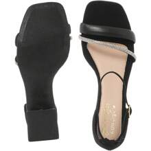 Women's Sandal With Rhinestones On The Front, 1 Synthetic Strap, Thick Heel, Comfort, Party, Shine - 黑色 - 查看 7