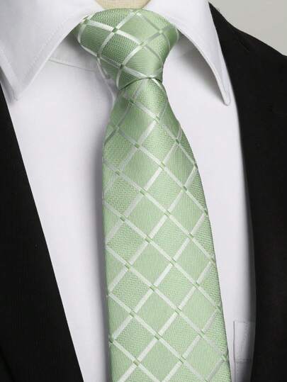 1 条男士 3.15 英寸鼠尾草绿色格子领带，时尚个性化设计，适合婚礼、派对、活动男士领带