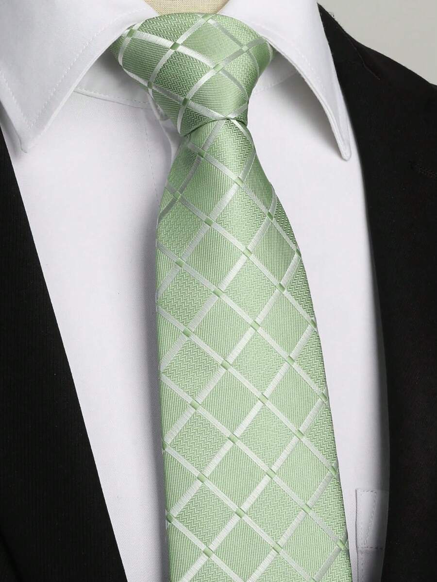 1 条男士 3.15 英寸鼠尾草绿色格子领带，时尚个性化设计，适合婚礼、派对、活动男士领带 - sage green - 查看 1