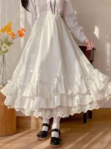 1pc Vintage Floral Lace Lolita High Waist Skirt, Preppy Aesthetic For Pairing With Shirts/T-Shirts Halloween - 彩色 - 查看 7