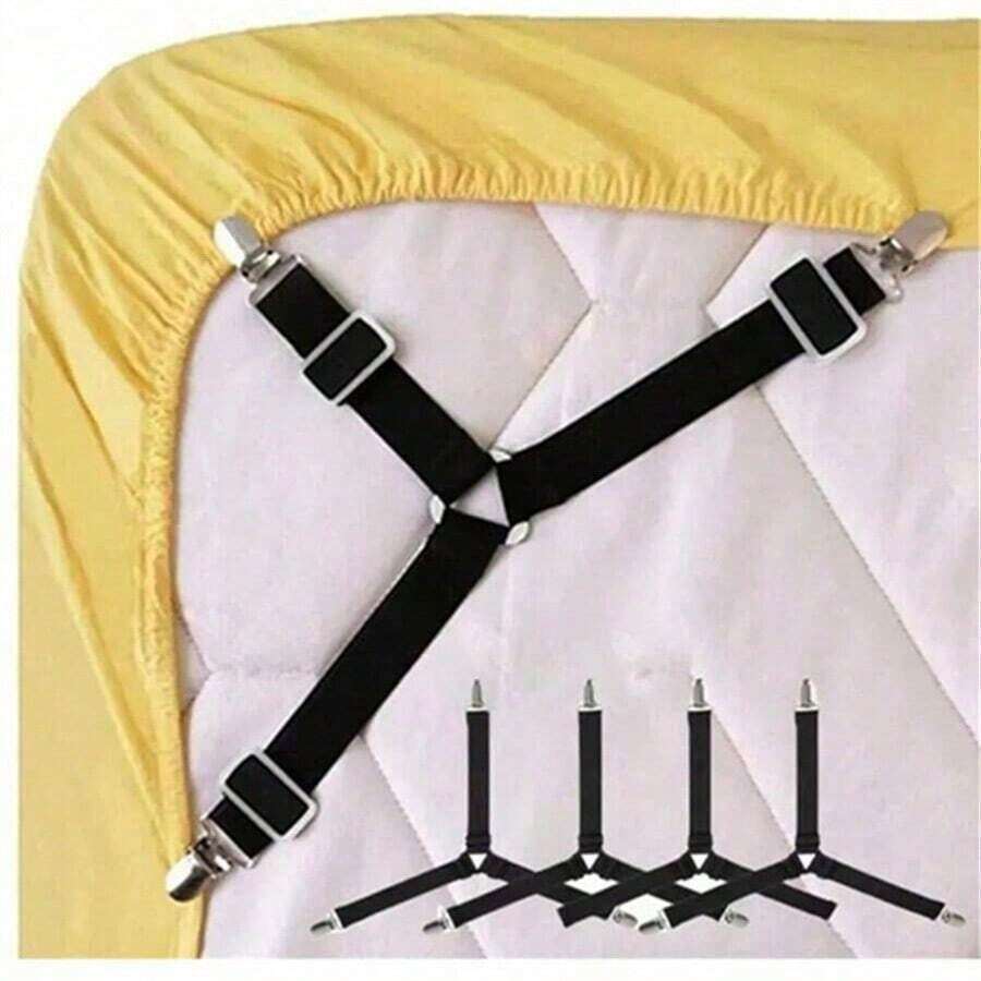 4 piezas Fijadores de sábana de cama triangulares para el hogar, clips ajustables elásticos para fijar sábanas de sofá, cinturón para fijar manteles, hebillas antideslizantes y antifuga para sábanas - Multicolor - Ver 1