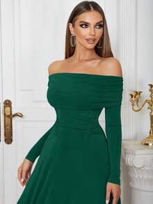 Minimalist Sexy Off Shoulder Ruffle Long Sleeve Slim Fit Dress