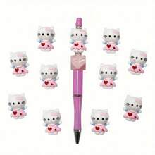Sanrio Hello Kitty 2pcs 3D Silicone Bead Set - DIY Jewelry Crafting Supplies For Fashionable Keychain, Bracelet & Necklace - Handmade, Don't Kill