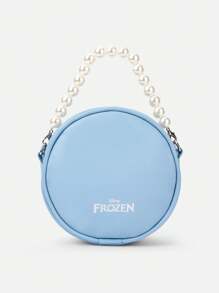 Balabala Girls' Elsa Glitter Princess Shoulder Bag – Cute Round Crossbody Purse With Pearl Handle & Sparkling Sequins, Adjustable Strap, Lightweight & Stylish Handbag For Toddlers & Kids - Blue Tint - View 2