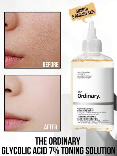 The Ordinary محلول تونينج بحمض الكلايكوليك 7% من العادي، تقشير، إزالة الخلايا الميتة، تحسين ملمس البشرة، تصميم قطارة، لون برتقالي فاتح، منعش وغير دهني، تصميم قطارة