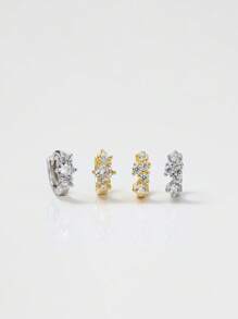 1pc 925 Sterling Silver CZ Cartilage Hoops, Rook Hoop, Conch Hoop, Hoop Earring, Suitable For Women And Men For Daily Wear, Sold As 1 Piece (Not 1 Pair) - Diamond Cartilage Earrings - View 2