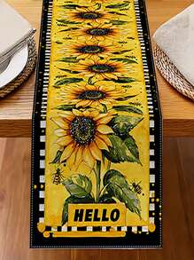 1pc Sunflower New Design Table Runner, Linen, Suitable For Spring/Summer, Simple Style For Kitchen, Dining Table, Indoor/Outdoor, Home Party Decor, 13*72 Inches