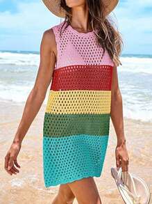 Womens Swimsuit Cover Up Sleeveless Knit 2025 Summer Outfits Swimwear Bathing Suit Coverup Crochet Backless Hollow-Out  Beach Dress - 彩色 - 查看 5