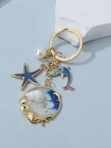 海洋主题贝壳、海星、海豚和仿珍珠钥匙扣/包包挂饰，汽车饰品，学校珍珠，可爱哥特风，Y2K风格，万圣节饰品，教师节，圣诞节礼物创意，包包饰品，带证件夹的挂绳，汽车饰品，包包挂饰，汽车饰品，朋友，姐妹 - 藍色 - 查看 3