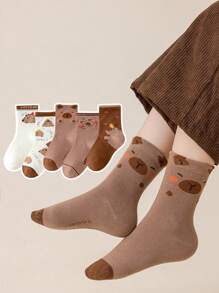 5 Pairs Cute Capybara Print Kids Socks, Adorable Capybara Mid-Calf Socks, Wearable In All Seasons - Brown - View 4