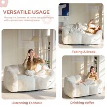 MAXYOYO Adult Bean Bag Chair,Loveseat  Or Single Floral Bean Bag Sofa, Super Soft Loveseat, Living Room Bedroom Faux Fur Reading Chair, Beige - Beige - View 3