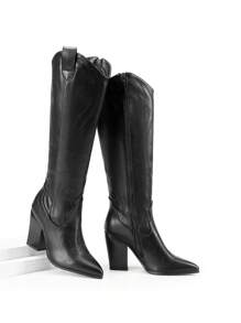 Women's Embroidered Western Cowboy Boots - Chunky Heel Pointed Toe Pull-On Knee High Cowgirl Boots With Zipper