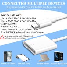 SD Card Reader Compatible With Iphone, USB C/Lightning Interface Compatible With IPhone 16/15/14/13/12/11/XR/Xs Max/7/8 Plus/SE, Camera Storage Card Reader And IPad - White - View 9