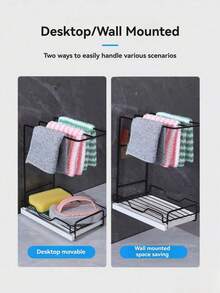 Multifunctional Cloth Hanging Rack, Sponge, Cleaning Brush Storage Rack No Hole Countertop, Wall-Mounted Sponge Towel, Kitchen Drainage Rack, Kitchen Utensil Storage Rack, Storage Rack (Black) - Multicolor - View 3
