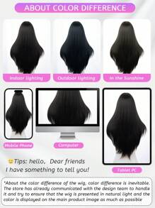 1 件合成耐热直发假发黑色，由纤维制成，适合日常使用，自然逼真的假发