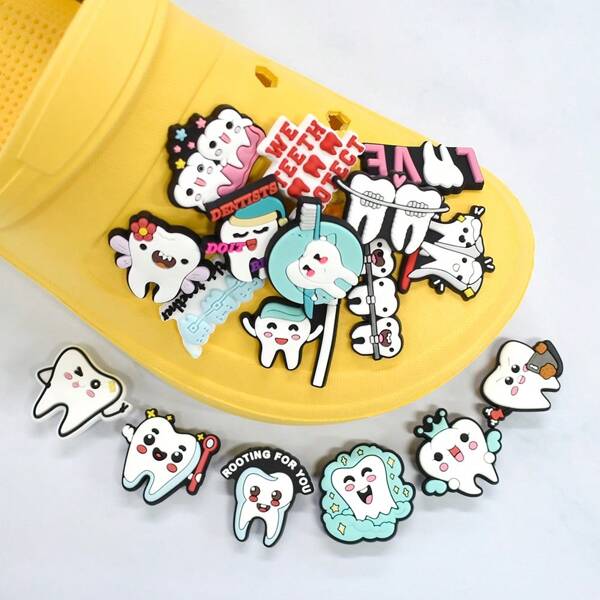 20PCS/SET PVC Shoe Charms Healthy White Teeth Toothbrush Dentistry Shoe Decoration Holiday Present Gifts, Accessories For Women Shoes, Men Shoes