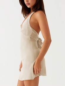 European & American New Summer Spaghetti Strap Tie Backless Deep V-Neck Bodycon Party Dress - Apricot - View 5