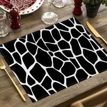 2/4pcs Simple Geometric Square Placemats, Abstract Neutral Style Artwork In Black & White, Blue, And Brown Linen Tablemats, Suitable For Daily Dining Table, Kitchen, Dining Room Decor, Home Decor, Holiday Decor, Tabletop Decor, Outdoor Picnic Decor, And Gifts, 12x16.5 Inches