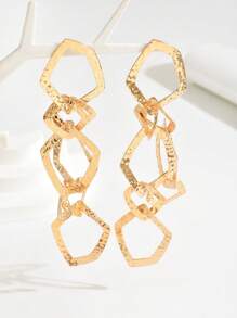 1 对欧美夸张金属女士时尚耳环，创意不对称几何造型，多边形拼接，流苏长款设计耳钉，适合日常佩戴、派对、节日，百搭耳饰 - Golden - 查看 3