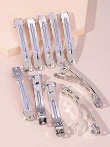 5-100pcs/Pack Regular Simple Metal Snap Hair Clips Claw Clips Hair Claws Hair Barrettes, School Stuff, Hair Accessories, Head Accessories, Hair Accessories For Women - Silver - View 2