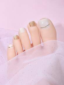 22 件脚趾全包裹指甲贴纸，春夏 3D 闪亮古铜色花朵自粘指甲油条，女士 DIY 指甲贴纸美甲用品