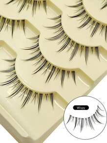 Asiteo 5 Pairs Of Natural And Dramatic Spiky Manga False Eyelashes , Anime Style With Transparent Band, Suitable For Makeup And Daily Wear - 尖尾漫畫款 - 查看 5