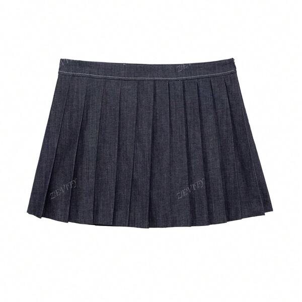 ZEVITY Casual Pleated Denim Mini Skorts For Summer