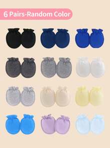 6pcs/Set Assorted Floral Pattern Newborn Baby Anti-Scratch Mittens, All-Season Essential Baby Care Items - Multicolor-boys - View 2