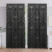 2pcs Skull Print Art Deco Curtains Enhance The Home Style And Are Suitable For Artistic Home Window Decoration In Living Room, Bedroom, Shower Room, Balcony