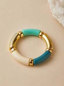 ORNAPEADIA 1 件波西米亚豹纹纯色树脂弹性手链，适合女士日常穿着和派对、礼物 - 圓形 - 查看 34