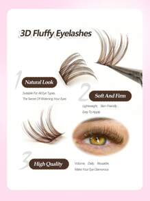 Rikuaild 100片D型卷翘蓬松棕色簇状假睫毛，浓密丰盈，单根嫁接，柔软细腻，打造自然棕色妆容，单根柔软睫毛，DIY嫁接，日常佩戴 - D - 查看 9