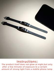 ATLVXJL 2pcs/Set Couples Matching Bracelet Figure The Only Love Show Love By Pushing A Heart Know You Love You Pattern Black Stainless Steel Jewelry Set Charm Silicone Bracelet Luminous Glow In The Dark For Women Valentine's Day Gift Or Couple Loved Ones Holiday Gifts