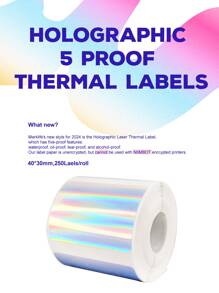 Marklife 2 英寸、1.96 英寸圆形/40X30 毫米/57X30 毫米/14X40 毫米方形全息热敏标签贴纸，圆形可打印彩虹闪光热敏打印机贴纸标签，用于礼品包装，自粘名称价格标签 DIY 定制徽标设计 - 彩色 - 查看 6