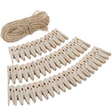 30Pcs Sturdy Mini Clothes Pins For Photo, Natural Wooden Clothespins With 33 FT Jute Twine, Small Clips For Crafts Display, Babyshower Game, Hanging Decorative Pictures, Cocktail, Weddings Room Decor