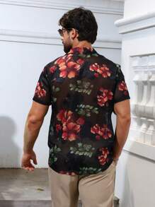 Men's Casual Button Up Short Sleeve Fashion Resort Beach Shirt - 黑色 - 查看 7