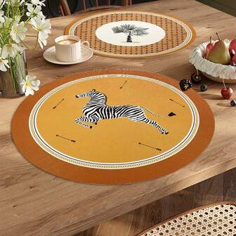 Modern Vintage Comfortable Soft Natural Angus Series Creative Print PU Round Dining Table Mat For Home & Living Room