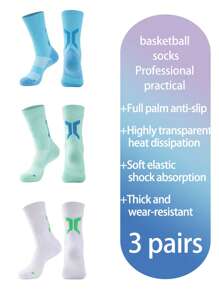 3 Pairs Of Mixed Color Basketball Socks, Men's TowelBottom Socks,Compression Soccer Running Outdoor - Multicolor - View 23