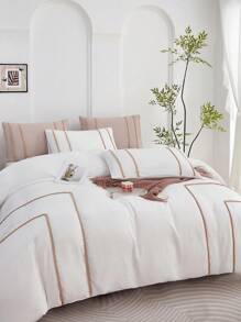 3pcs Synthetic Washed Cotton Beige Mini Pom Pom Duvet Cover Set, 1 Duvet Cover 2 Pillow Shams, Bedding Set