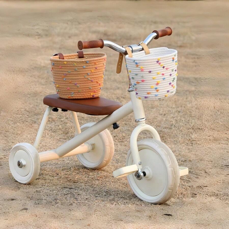 1 pieza Cesta de bicicleta, cesta de bicicleta para niño y niña, cesta de bicicleta tejida con cuerda de sisal, accesorios decorativos lindos para bicicletas, bicicletas de equilibrio y scooters