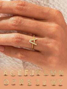 1pc Stylish Full Zirconia Letter Twist Circle Ring 925 Silver Ladies Jewelry, Multiple Choices, Suitable For Daily Wear And Attending Banquets, Birthday Gifts - Gold - View 1