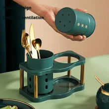 Chopstick Holder With Draining Bucket, Lightweight Luxury Home Kitchen Chopstick Storage Box - Multicolor - View 2