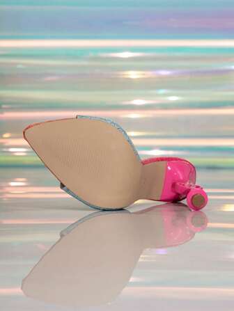 Pointed Toe Color Block Stone Texture Stiletto Super High Heel Mule Shoes For Women