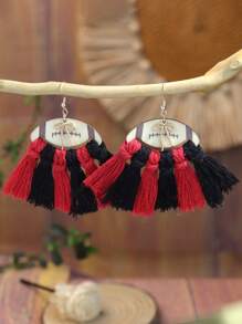 1 Pair Bohemian Football Tassel Bow Earrings, Suitable For Sports Season Wear