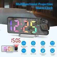 1 pieza Reloj despertador con proyección, Reloj despertador LED con proyección giratoria, Pantalla de temperatura, Brillo ajustable, Repetición, Pantalla digital grande de 7,6" para decoración del hogar, dormitorio, oficina