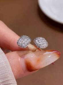 1 对 925 纯银闪亮方形耳钉女士防过敏耳环女士珠宝礼物生日礼物 - 耳環 - 查看 5