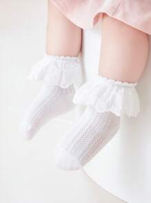 1 Pair Breathable Girls Lace Ruffle Trim Princess Socks - Multicolor - View 3