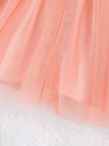 Girls Round Neck Cap Sleeve Elegant Lace & Gauze Dress, Comfortable Fabric, New Summer Collection - Pink - View 7