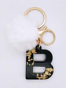 1 件男女通用经典黑白休闲个性化 Pom Pom 首字母钥匙扣、时尚配饰、背包挂饰，适合作为送给朋友的礼物 - 黑與白 - 查看 20