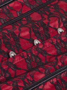 Women Corsets Sexy Waist Trainer Vintage Underbust Corset Top Gothic Satin Cincher Jacquard Bustier Top Waist Cincher Slimming Body Shaper Corset Slimming Shapewear - Red - View 5